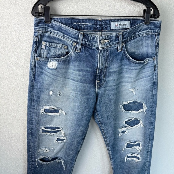 AG The Ex-Boyfriend Slouchy Slim Jean 19 Year Quilted Blue Mended Denim Women 29 - Picture 5 of 16